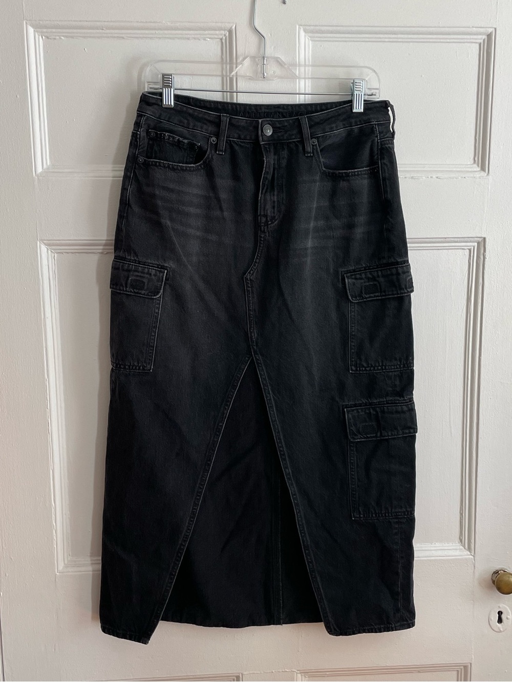 American Eagle Outfitters Black Cargo Midi Skirt